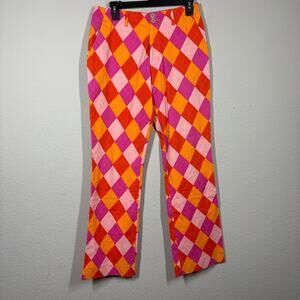 Loudmouth Mens 32L Golf Pants Orange Pink Raspberry Sorbet Cotton Argyle Plaid